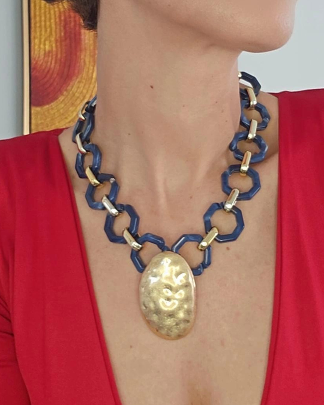 Shadiva Modern Geometrik Tasarım Lacivert Kolye