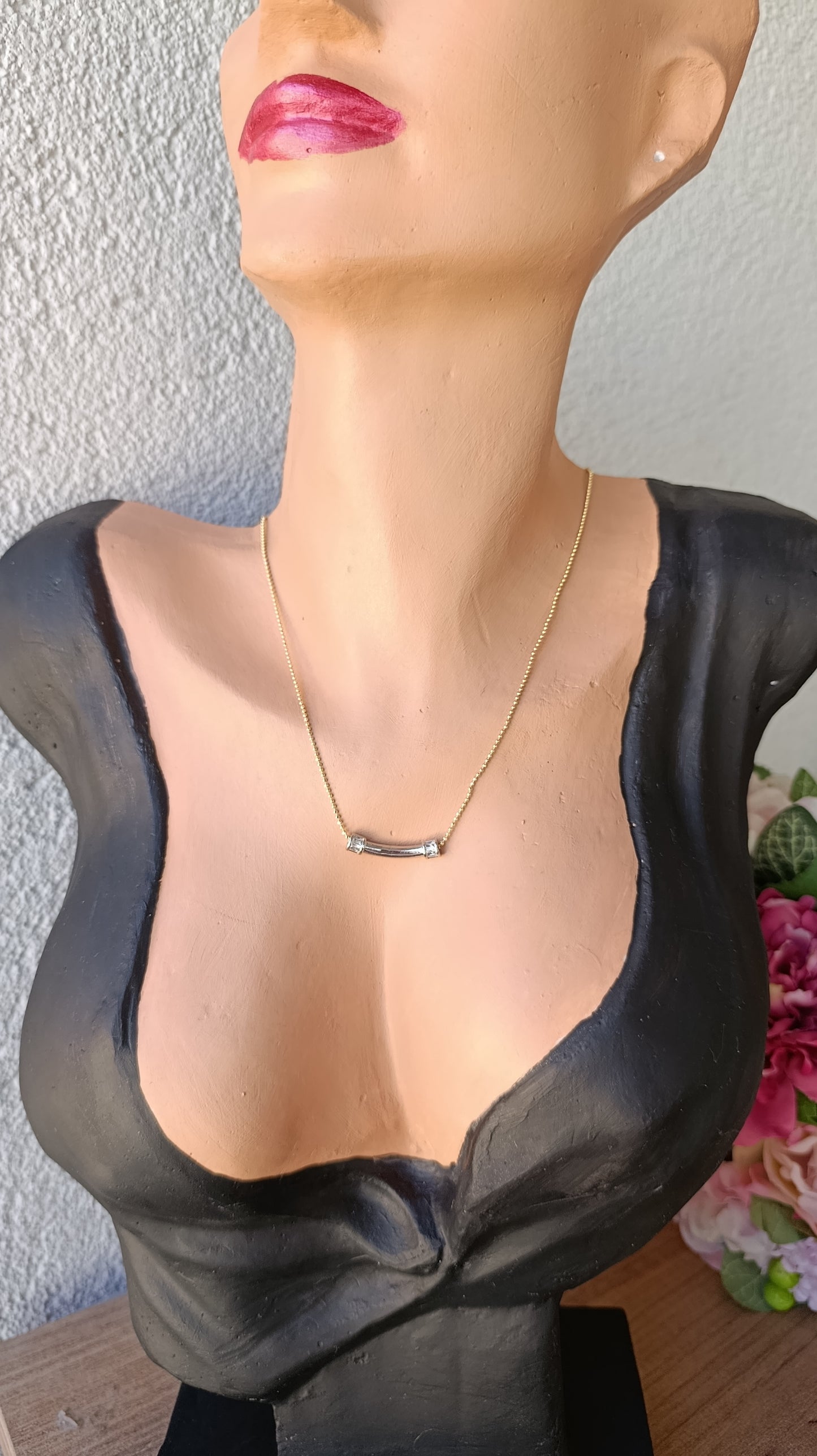 Shadiva Gold Silver Taşlı Plaka Kolye