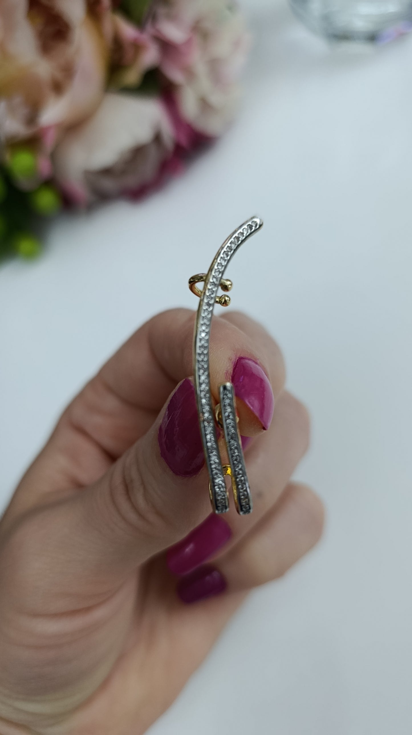 Shadiva Gold Silver Taşlı Cuff Küpe