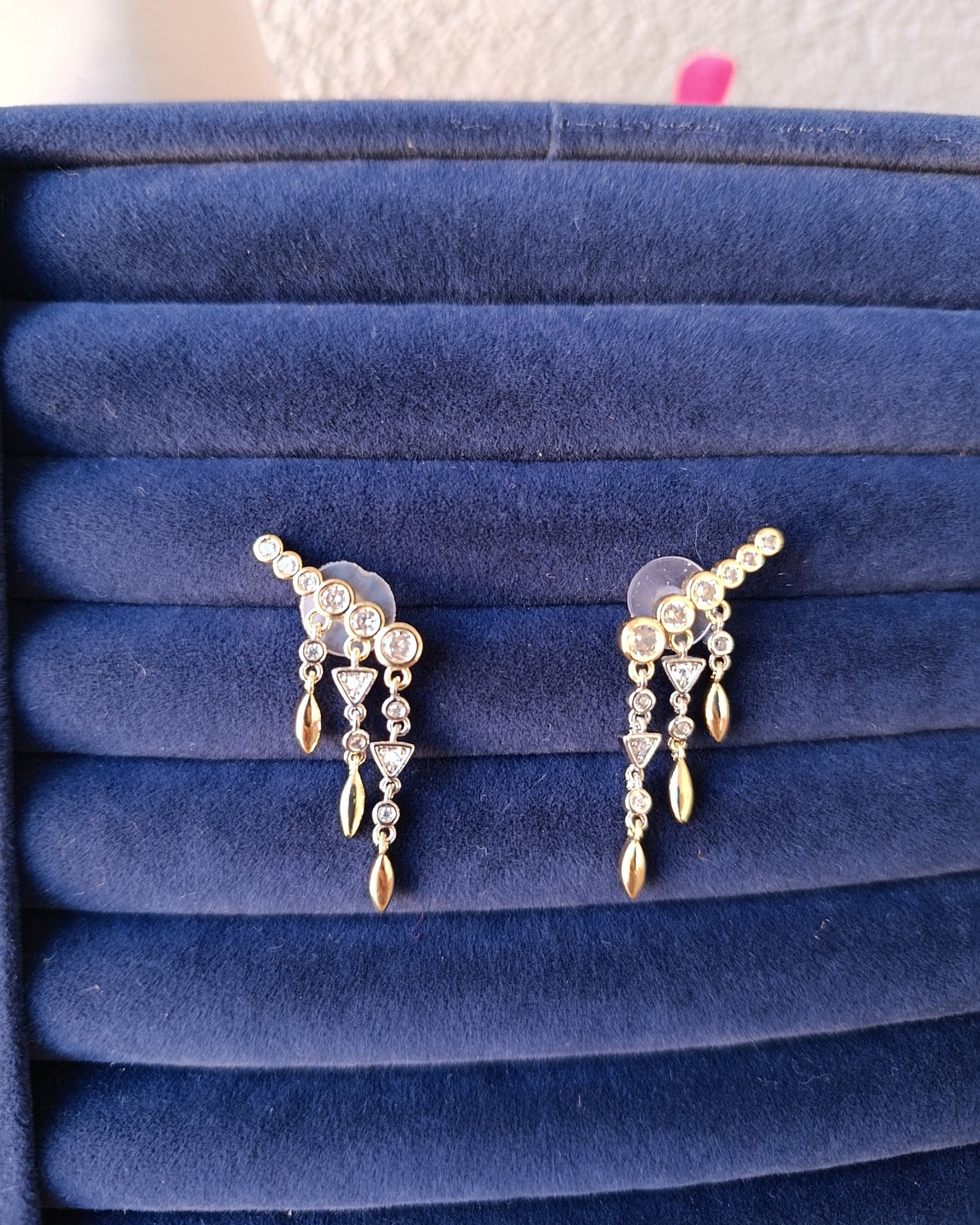 Shadiva Laluna Gold Silver Taşlı Sallantılı Küpe