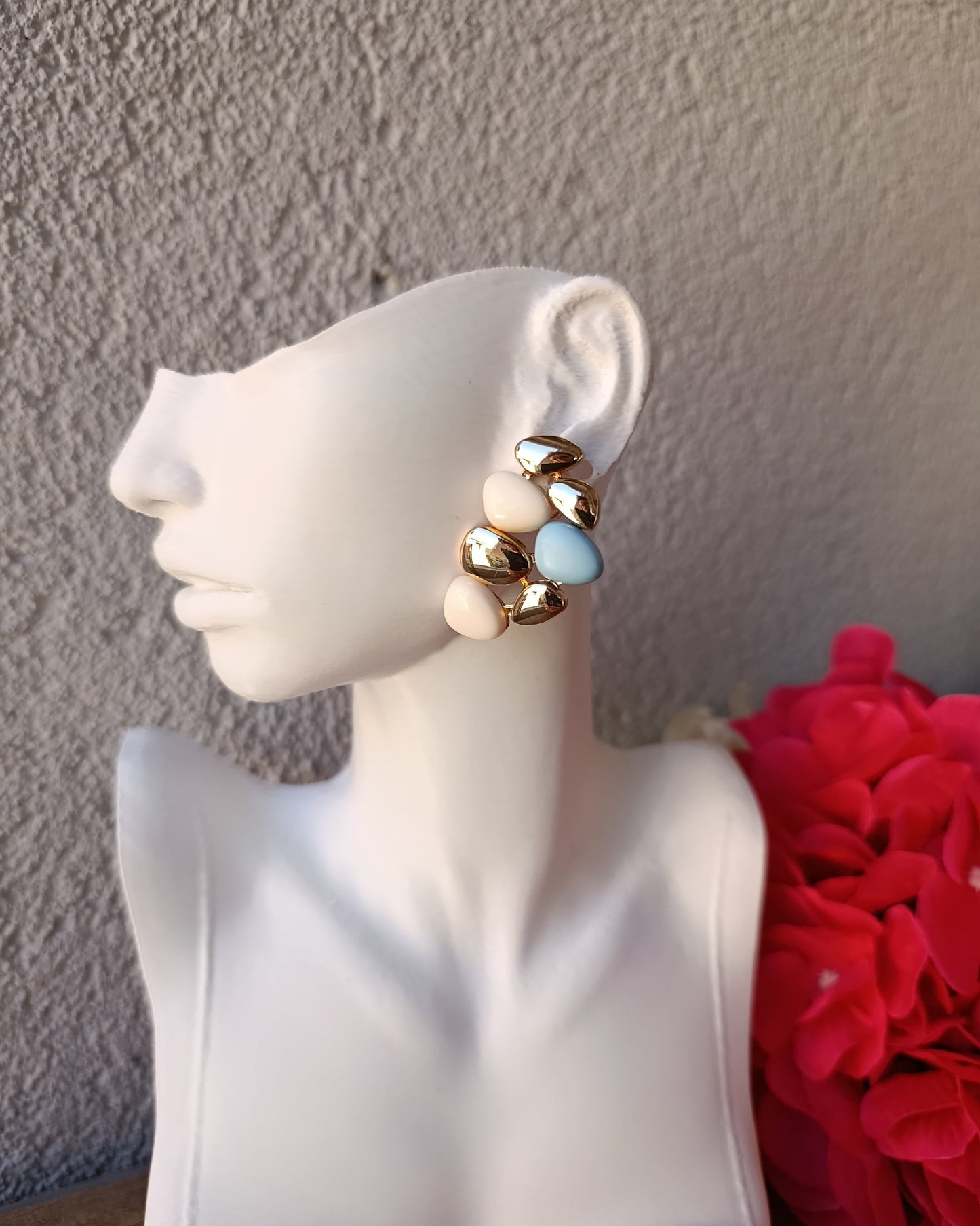 Shadiva Vintage Seri Mavi Beyaz Gold Taşlı küpe