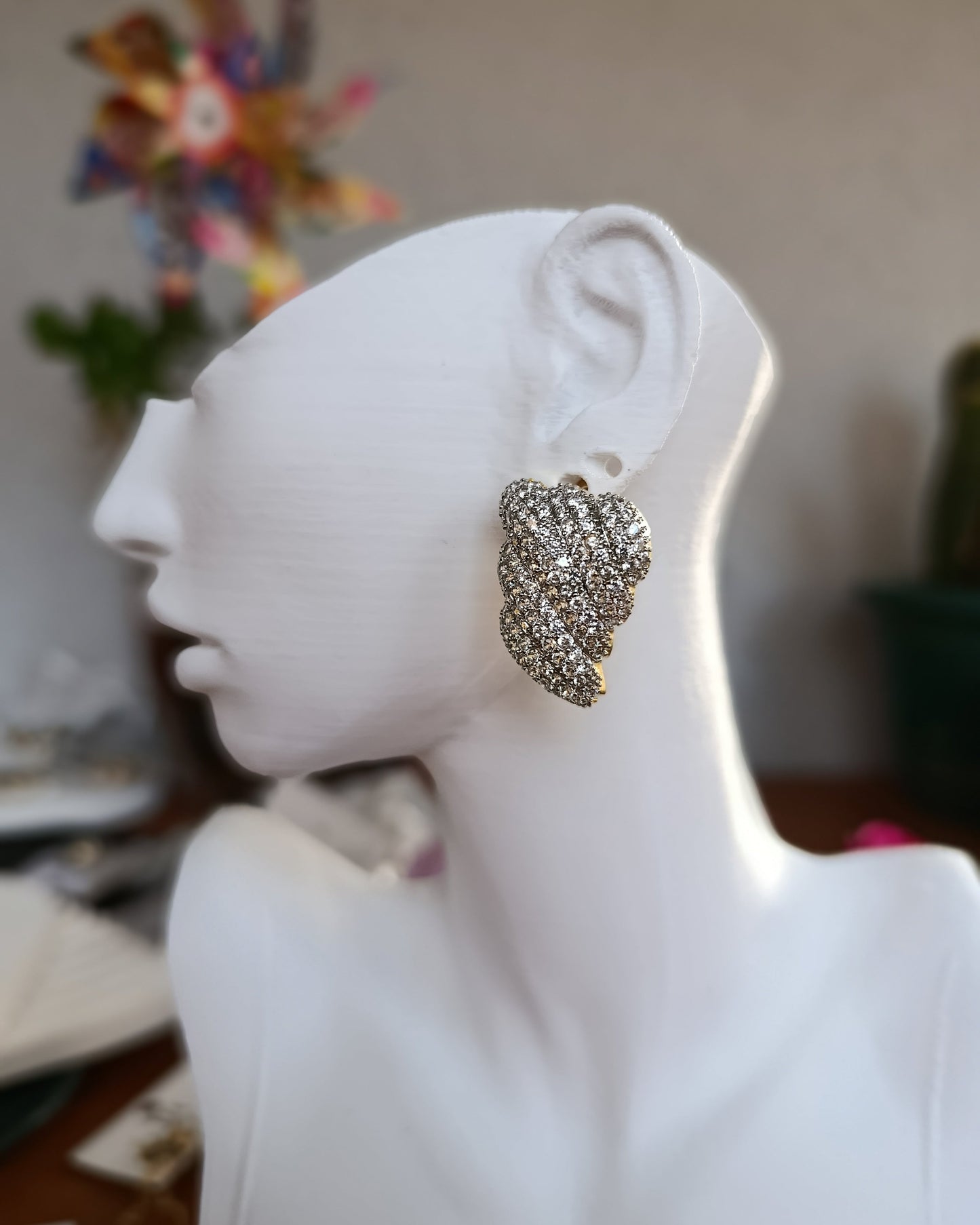 Shadiva Wave Gold Silver Taşlı Küpe