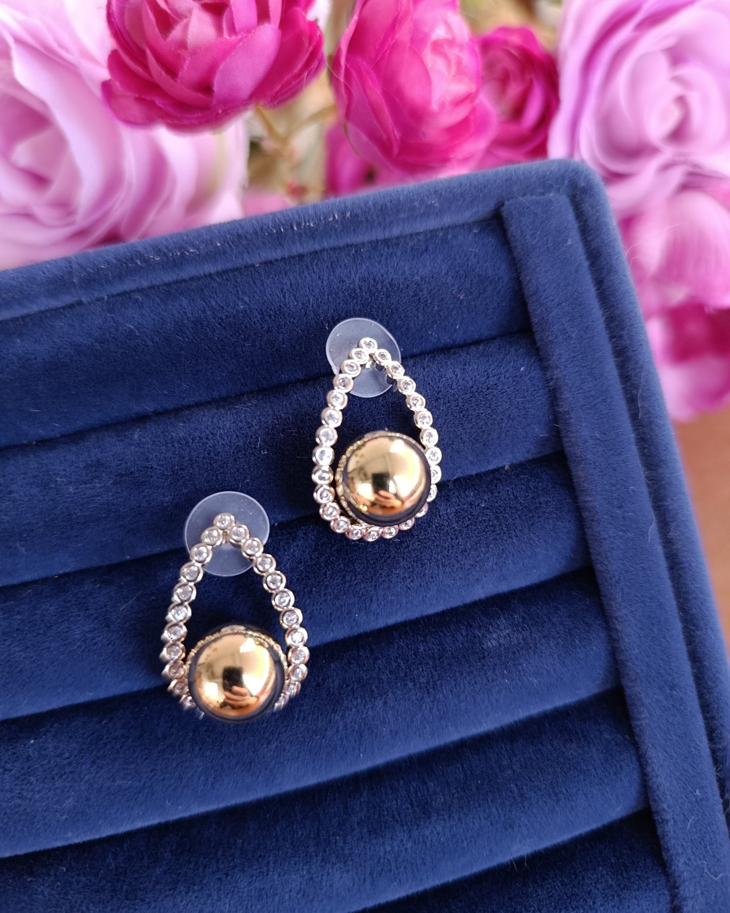 Shadiva Silver Taşlı Gold Toplu Damla Küpe