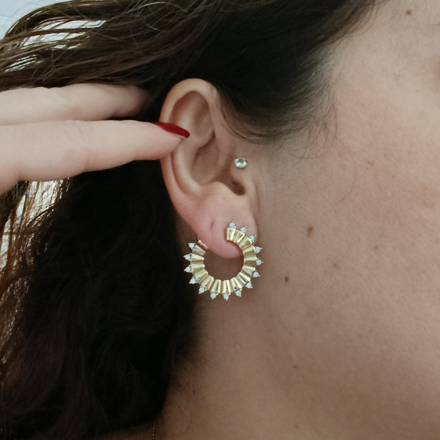 Shadiva Zirkon Taşlı Oval Gold Küpe