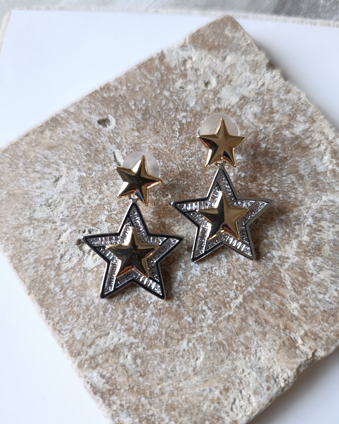 Shadiva Marka Model Gold Sİlver Star Mix Küpe