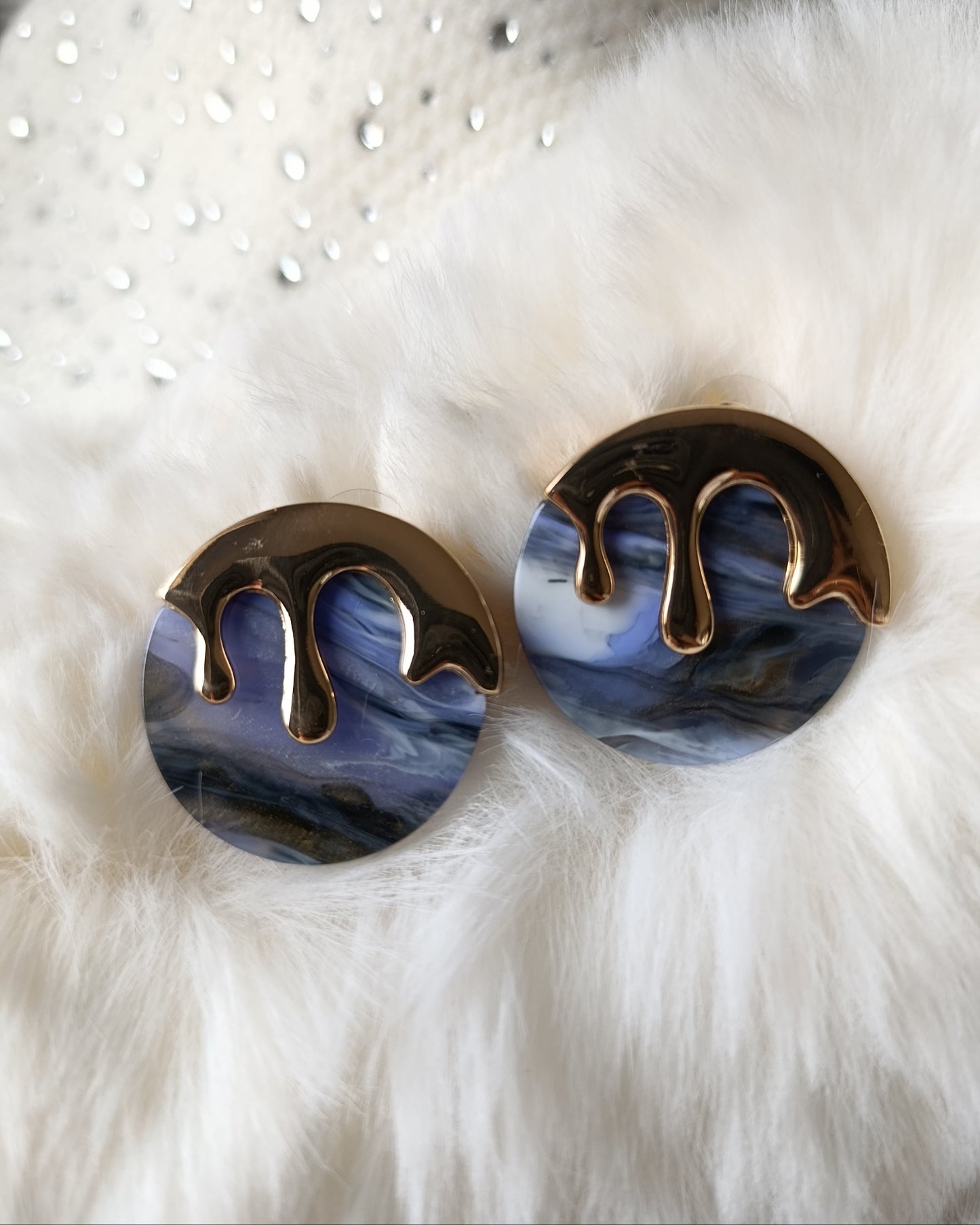 Shadiva Gold Lacivert Tablo Küpe