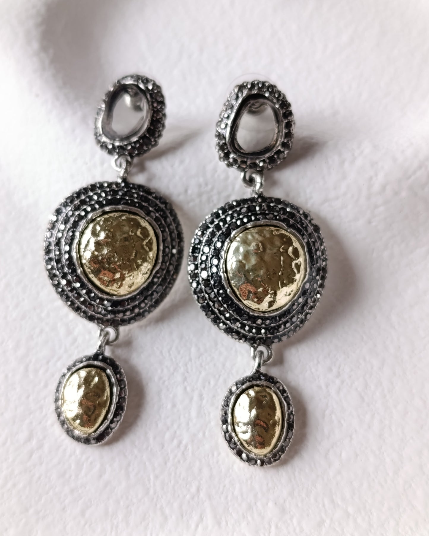 Shadiva Antik Dokulu Gümüş-Gold Kombinli Küpe