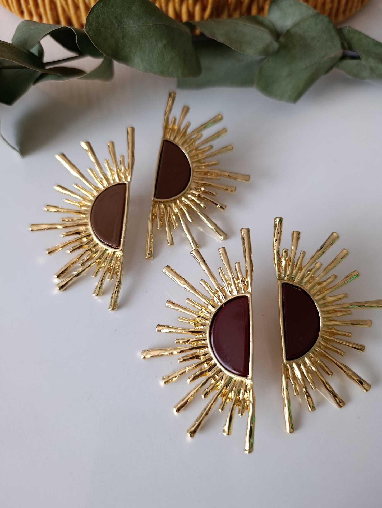 Shadiva Gold Güneş Temalı Bordo Mine Küpe