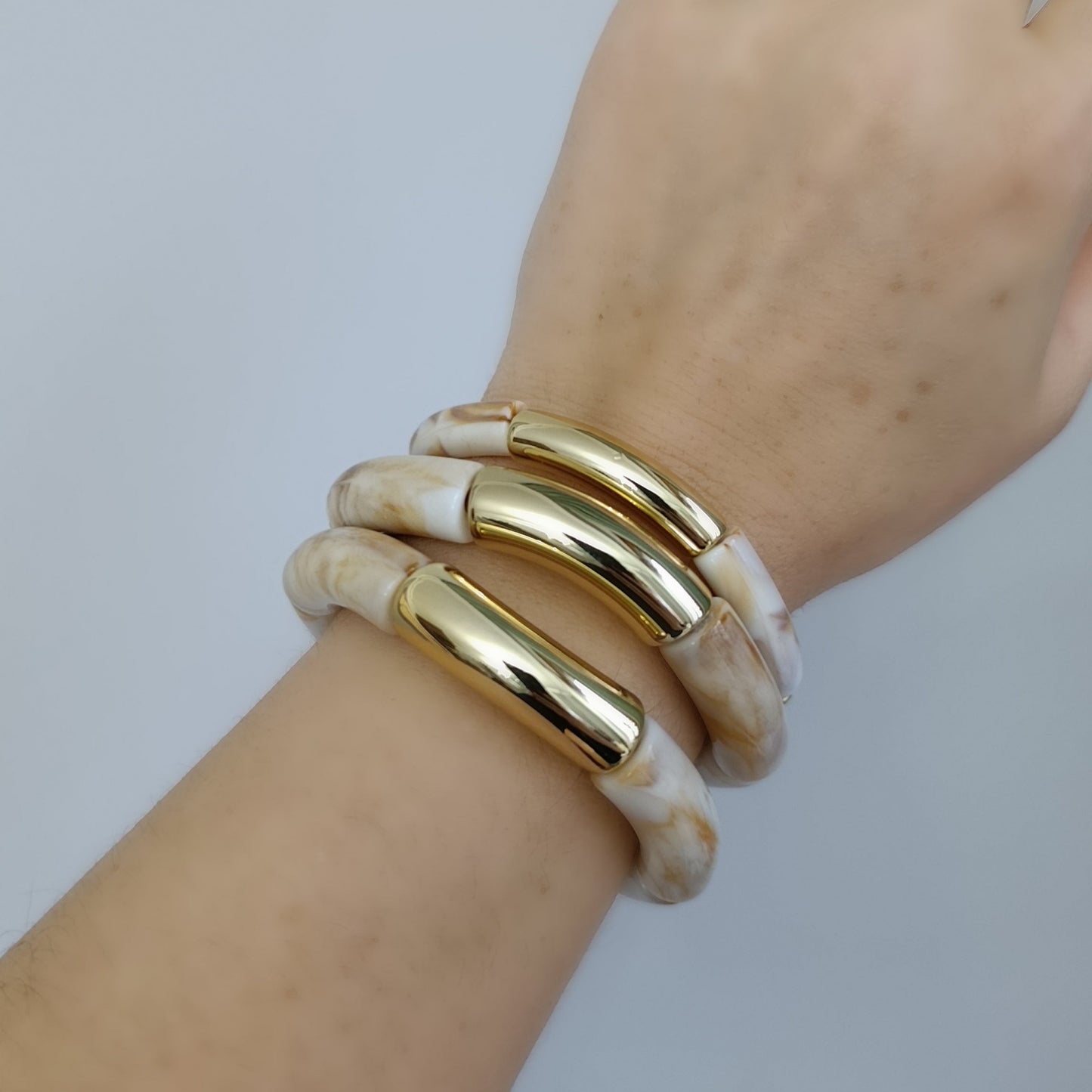 Shadiva Gold Kemik Tonlu Üçlü Lastikli Bileklik