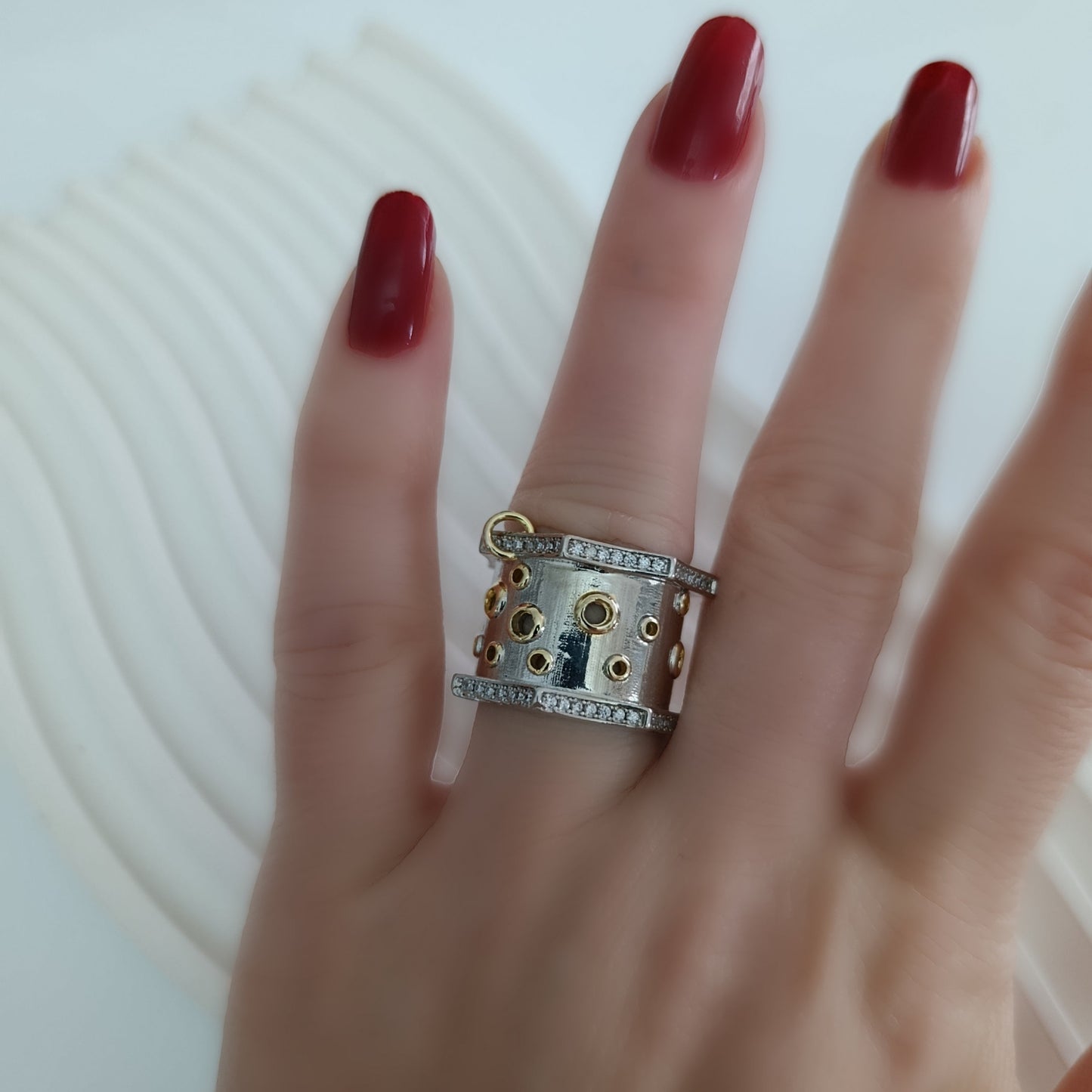 Shadiva Gold Silver Görünümlü Zirkon Taşlı Yüzük