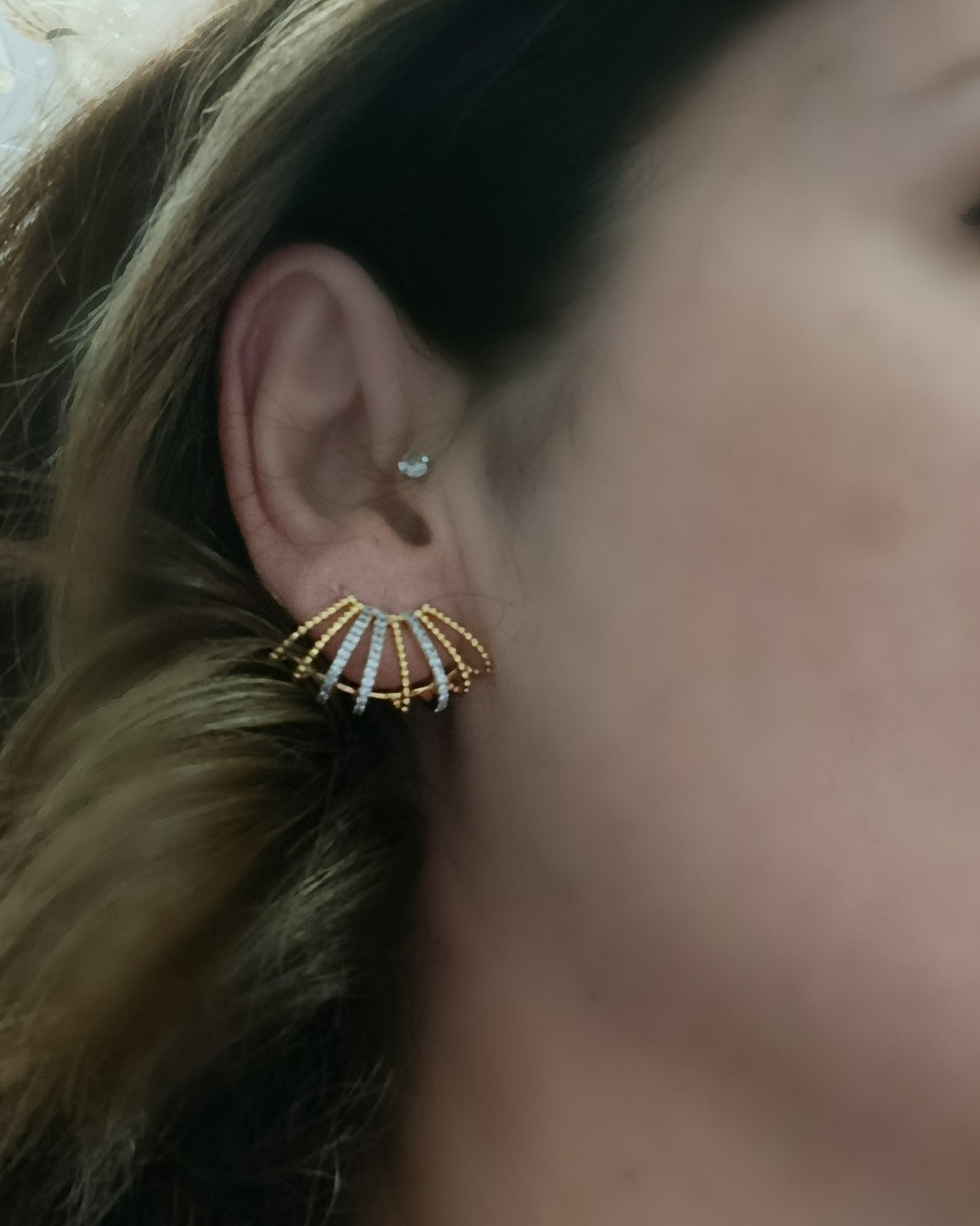 Shadiva Gold Silver Çoklu Görünüm Zirkon Taşlı Küpe