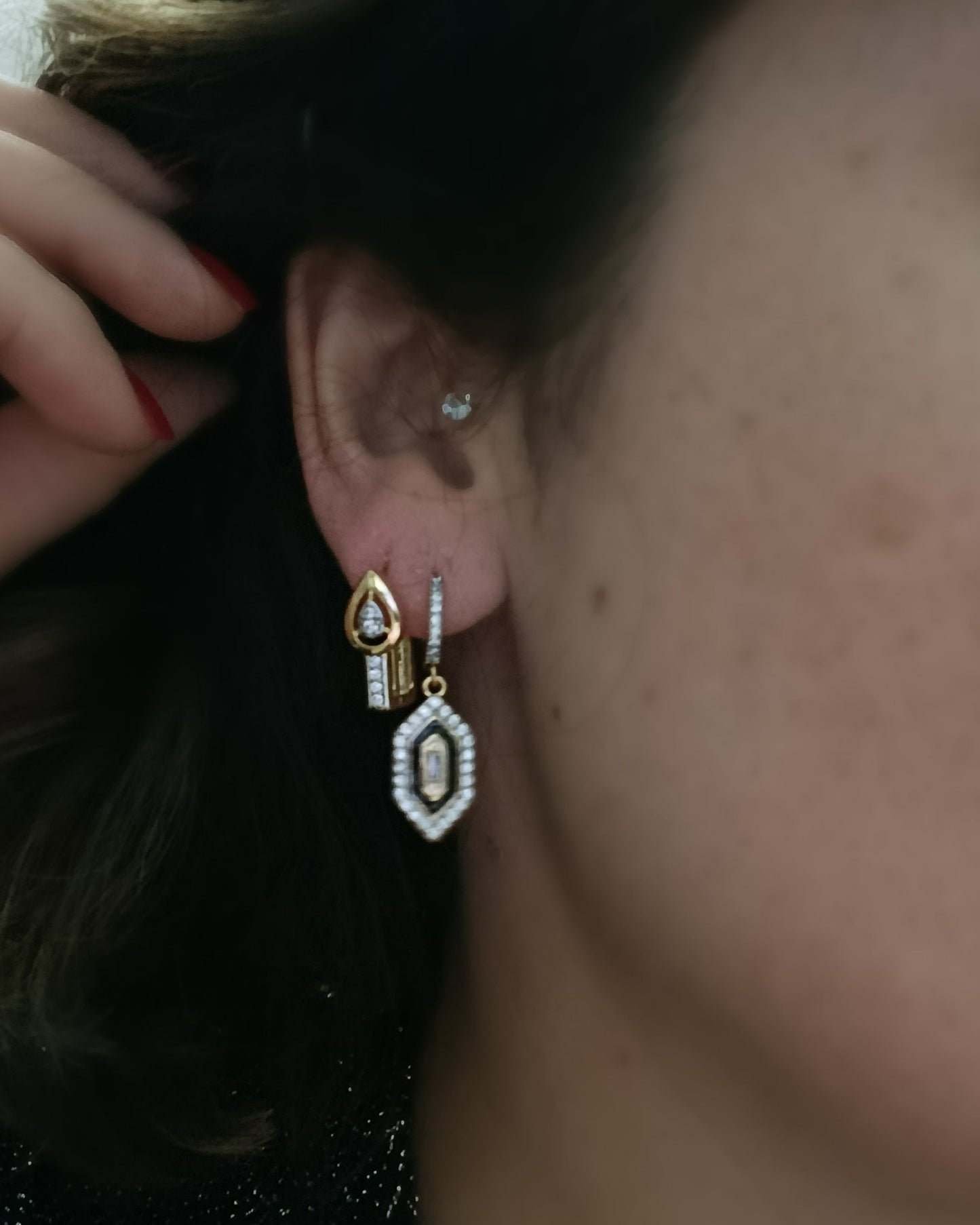 Shadiva Gold Siyah Mineli Set Küpe