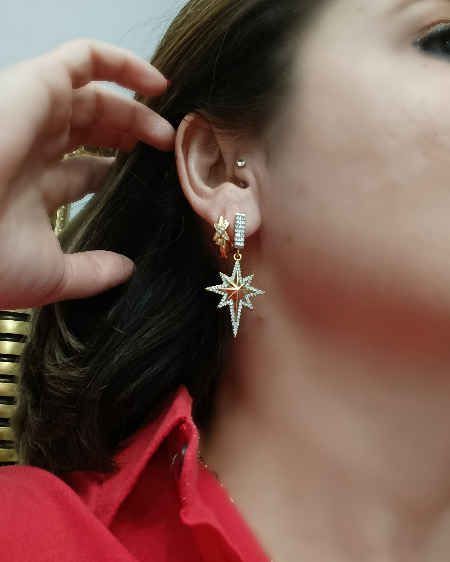 Shadiva Gold Silver Kutup Yıldızı Üçlü Küpe