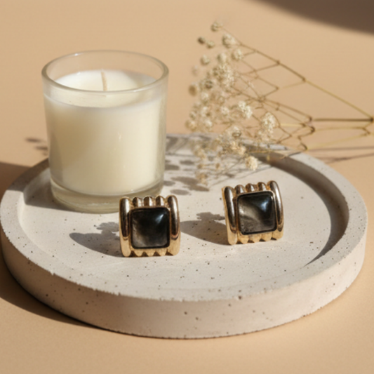 Shadiva Siyah Renk Marka Model Kare Gold Küpe