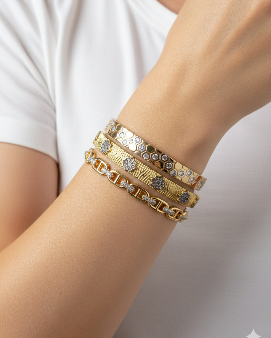 Shadiva Mess Çelik Gold Silver Zirkon Taşlı Petek Bileklik