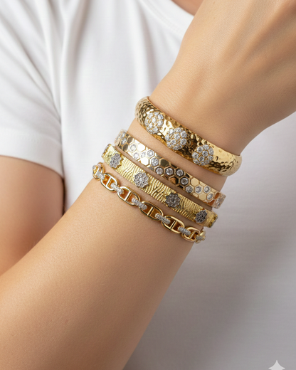 Shadiva Mess Çelik Gold Silver Zirkon Taşlı Bileklik