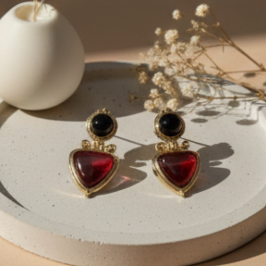 Shadiva Özel Seri  Kemik Detay Marka Model Bordo Abiye Küpe