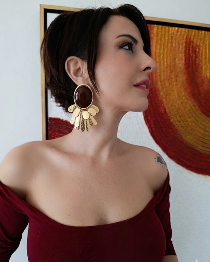 Shadiva Bordo Taşlı Sallantılı Küpe