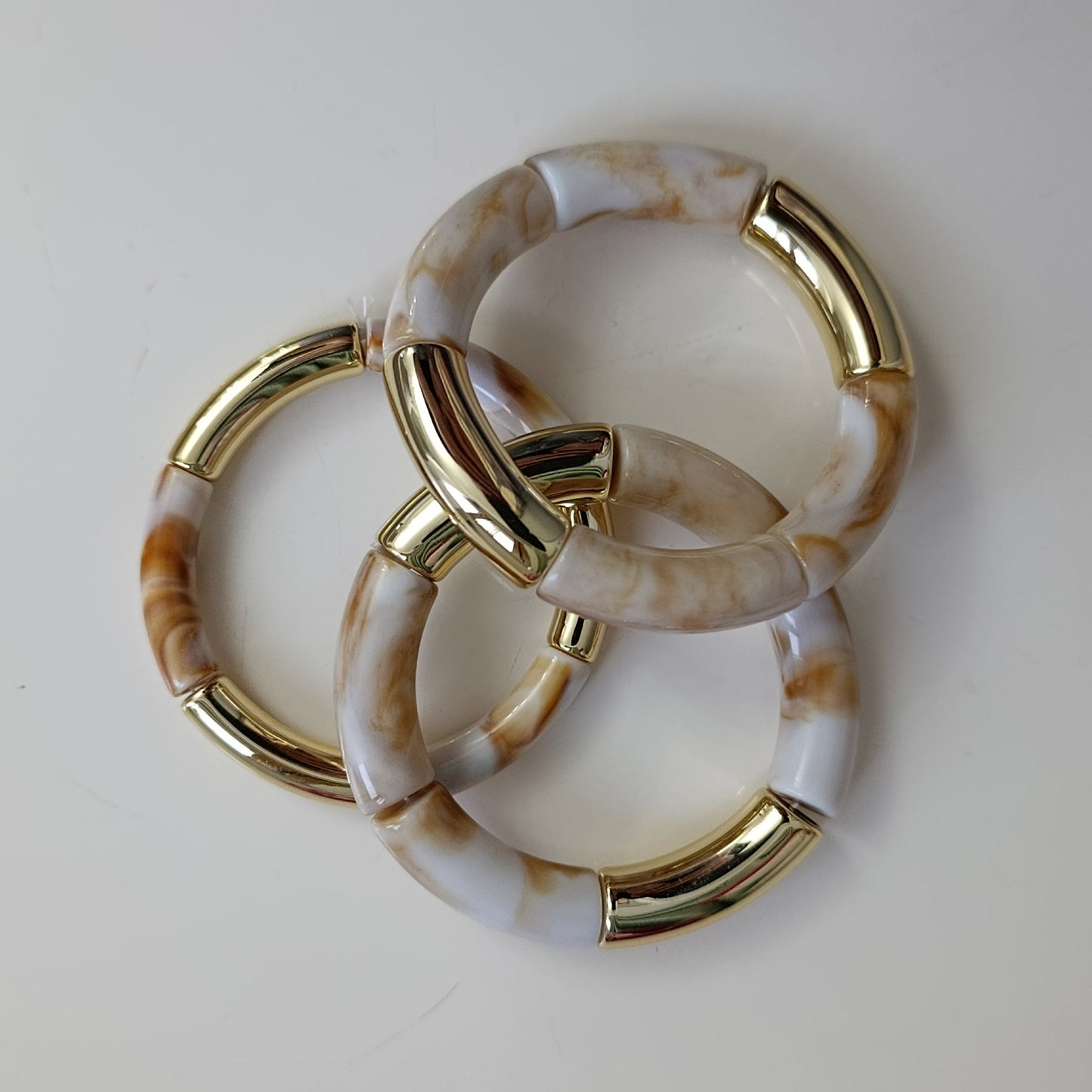 Shadiva Gold Kemik Tonlu Üçlü Lastikli Bileklik