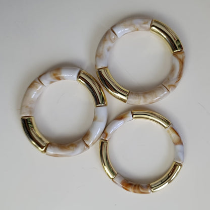 Shadiva Gold Kemik Tonlu Üçlü Lastikli Bileklik