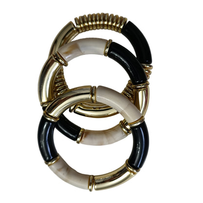 Gold Siyah ve Kemik Tonlu Üçlü Lastikli Bileklik