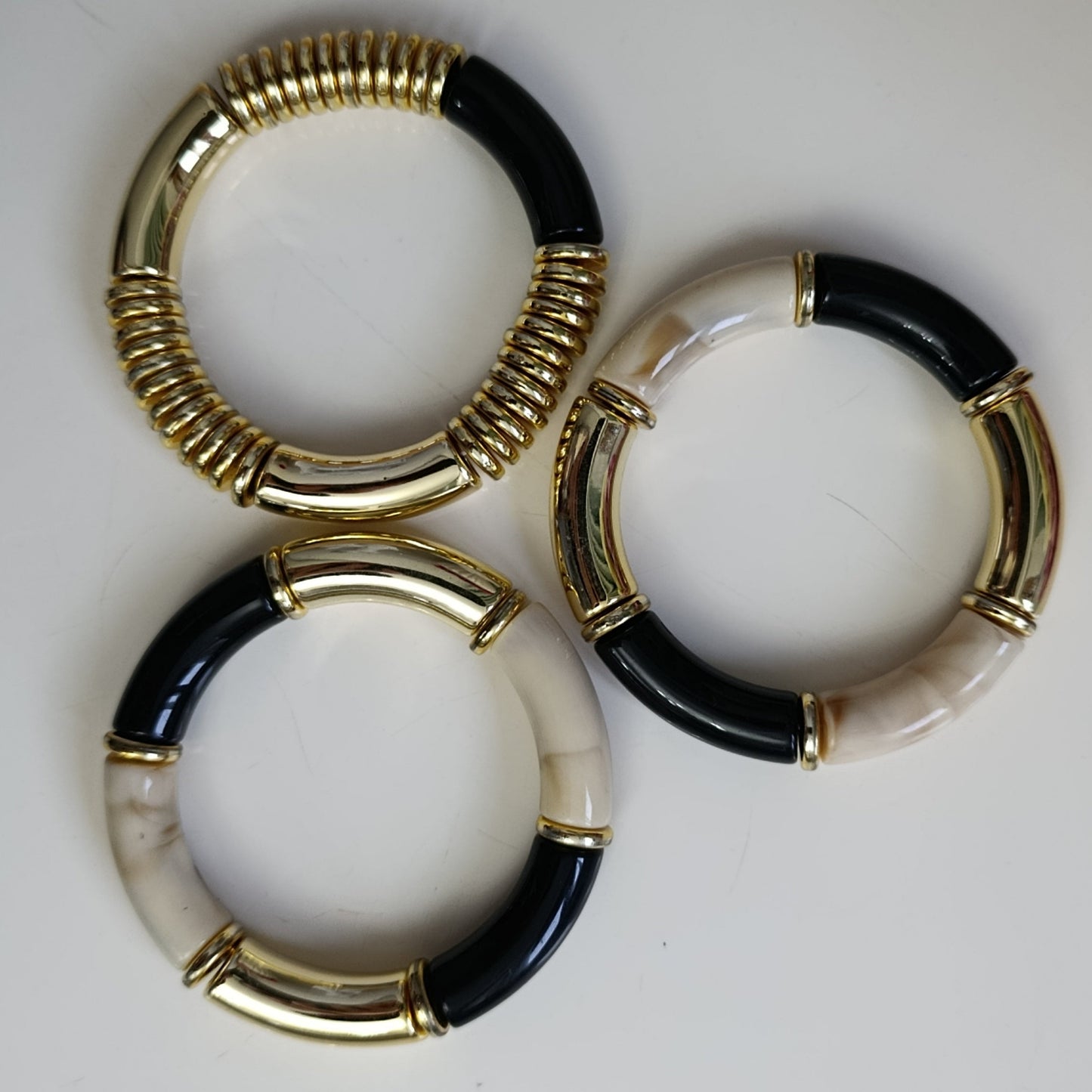 Gold Siyah ve Kemik Tonlu Üçlü Lastikli Bileklik