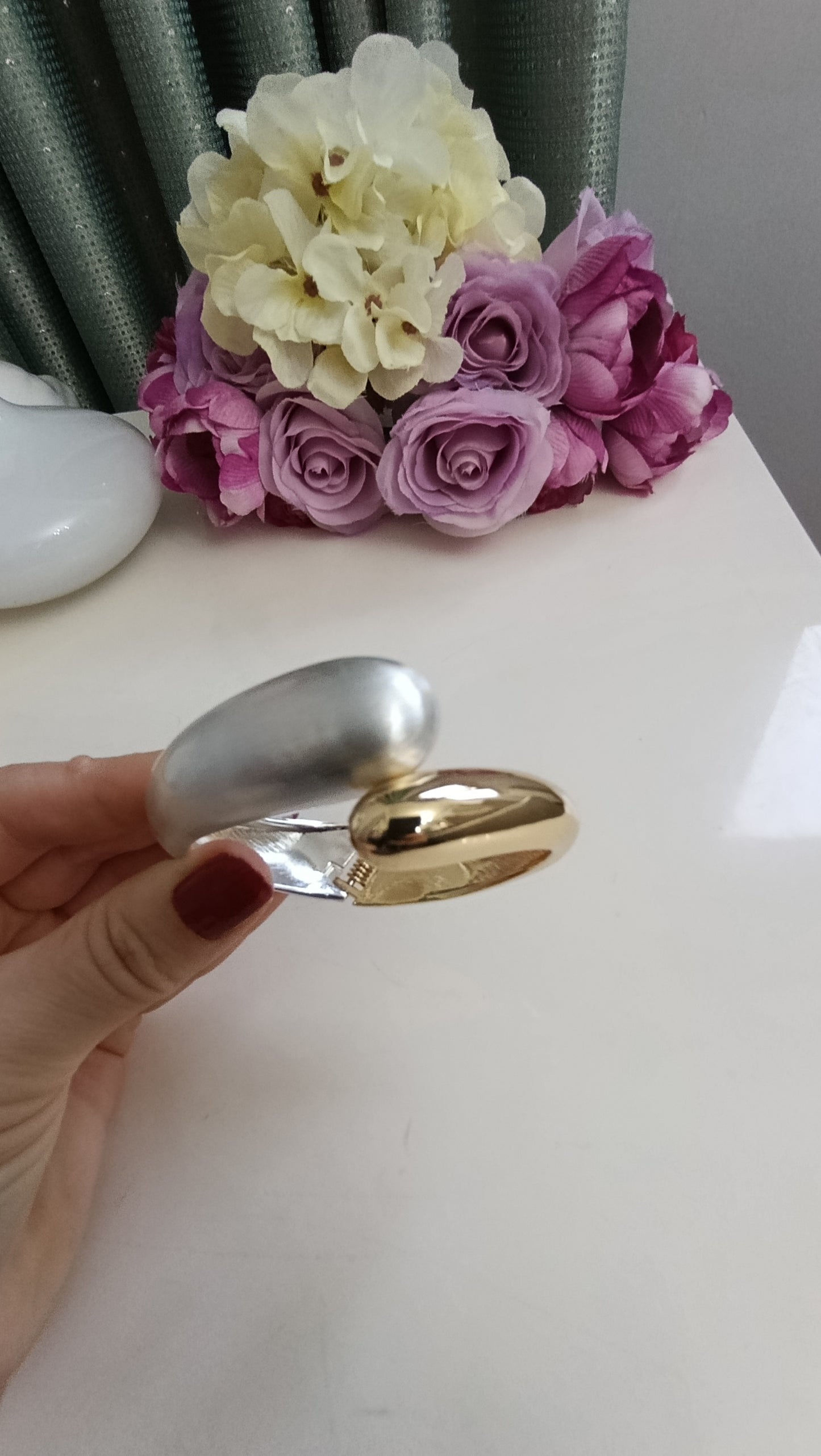 Gold Mat Silver Sedefli Kelepçe Bileklik