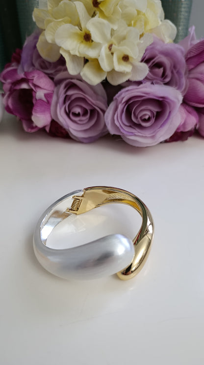 Gold Mat Silver Sedefli Kelepçe Bileklik