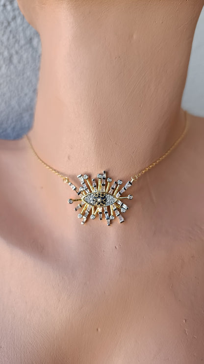 Shadiva Gold Silver Göz Kolye