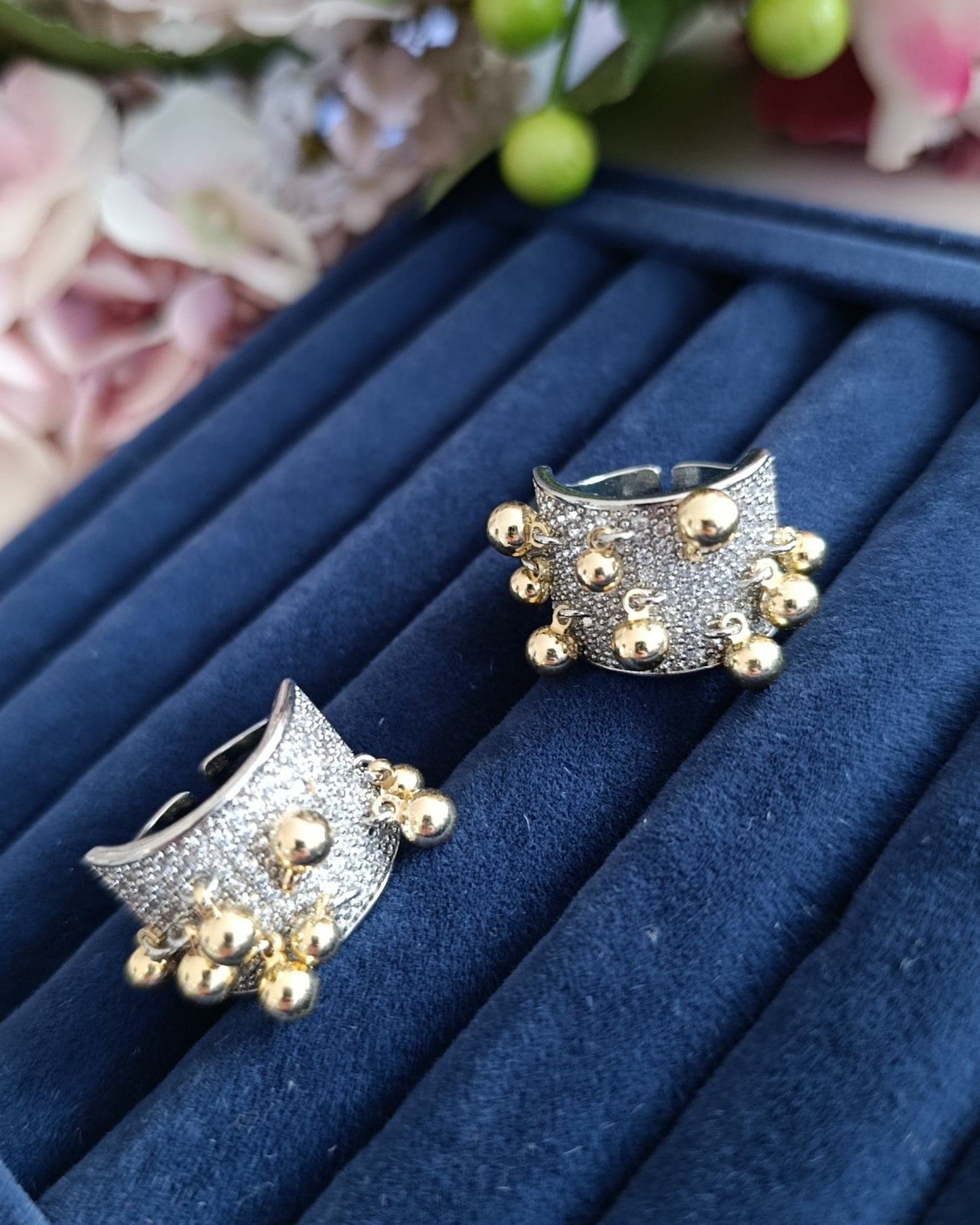 Shadiva Gold Silver Full Zirkon Taşlı Topçuk Detay Yüzük