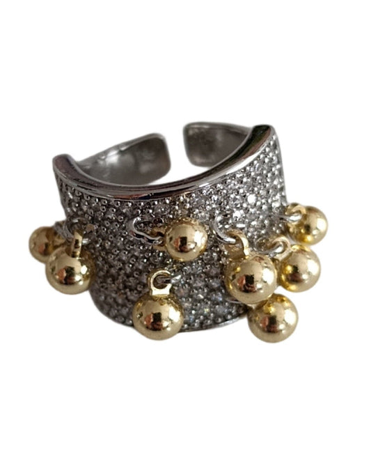 Shadiva Gold Silver Full Zirkon Taşlı Topçuk Detay Yüzük