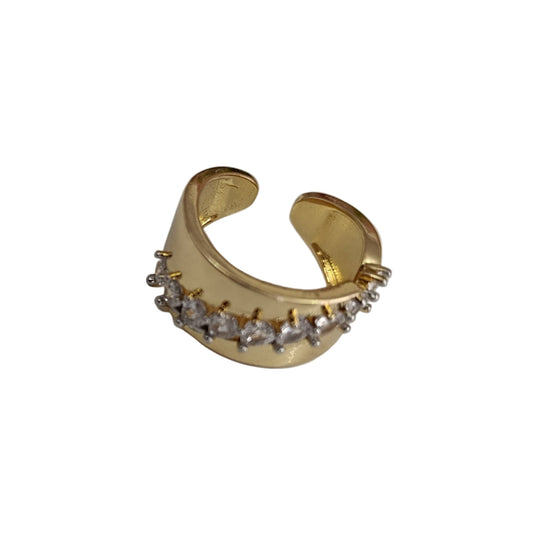 Shadiva Gold Plaka Taş Geçişli Eklem Yüzük