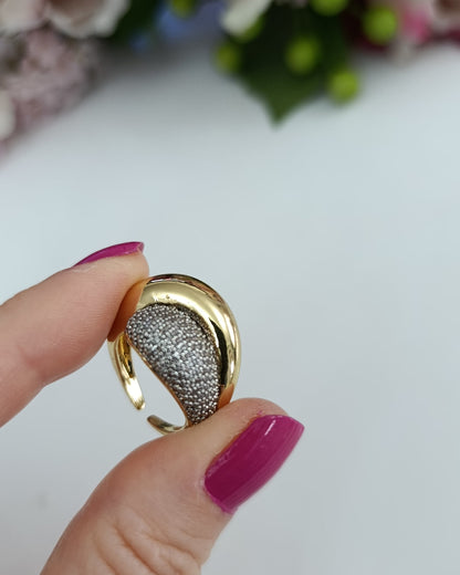 Shadiva Gold Plaka Taş Detaylı Yüzük