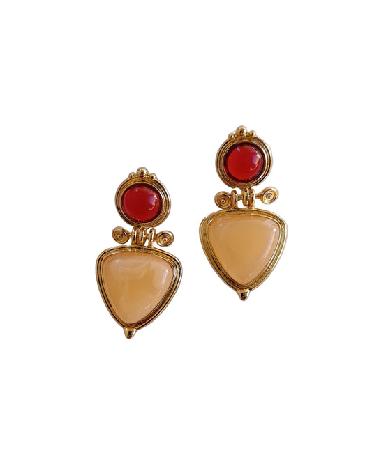 Shadiva Vintage Seri Renkli Taşlı Gold Küpe