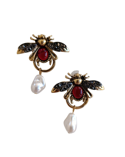 Shadiva Vintage Seri İncili Gold Arı Küpe