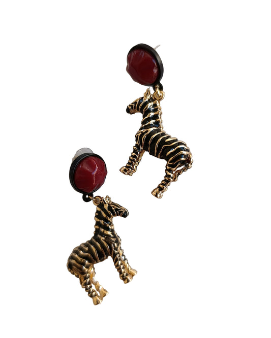 Shadiva Vintage Seri Bordo Taşlı Gold Zebra Küpe