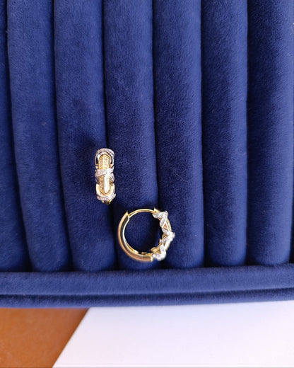 Shadiva Gold Silver Zirkon Taşlı Minimal Halka Küpe