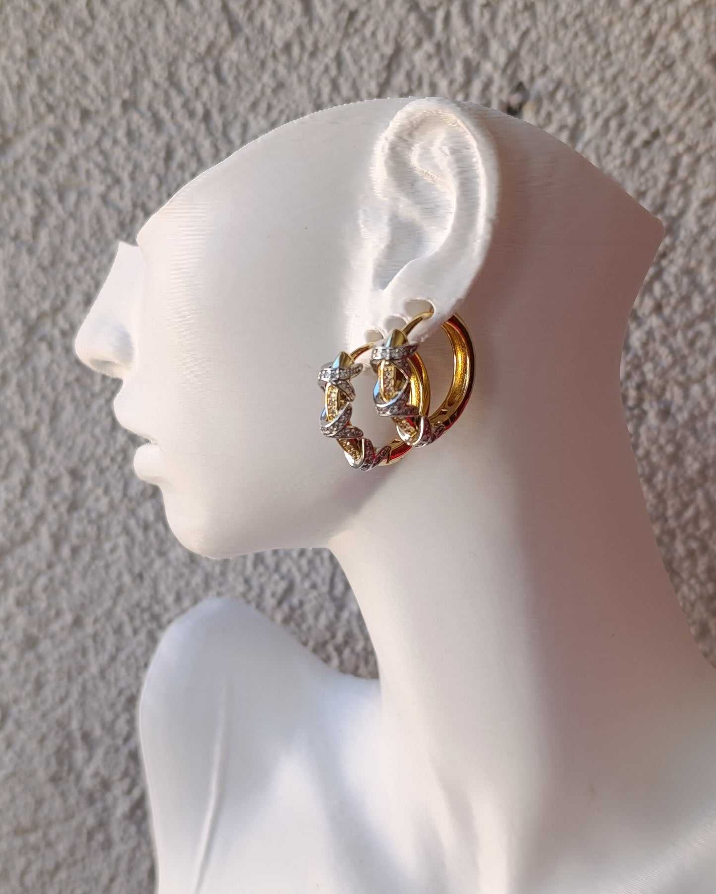 Shadiva Gold Silver Zirkon Taşlı Minimal Halka Küpe