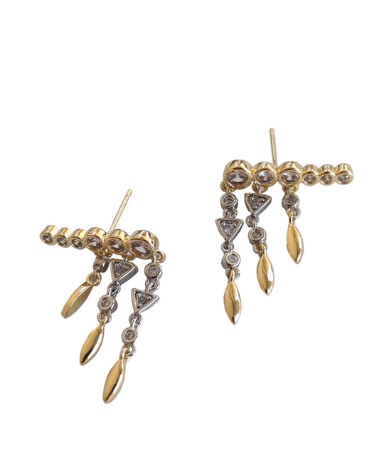 Shadiva Laluna Gold Silver Taşlı Sallantılı Küpe