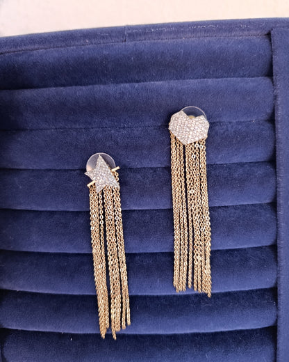 Shadiva Yıldız ve Kalp Detaylı Sallantılı Gold Küpe