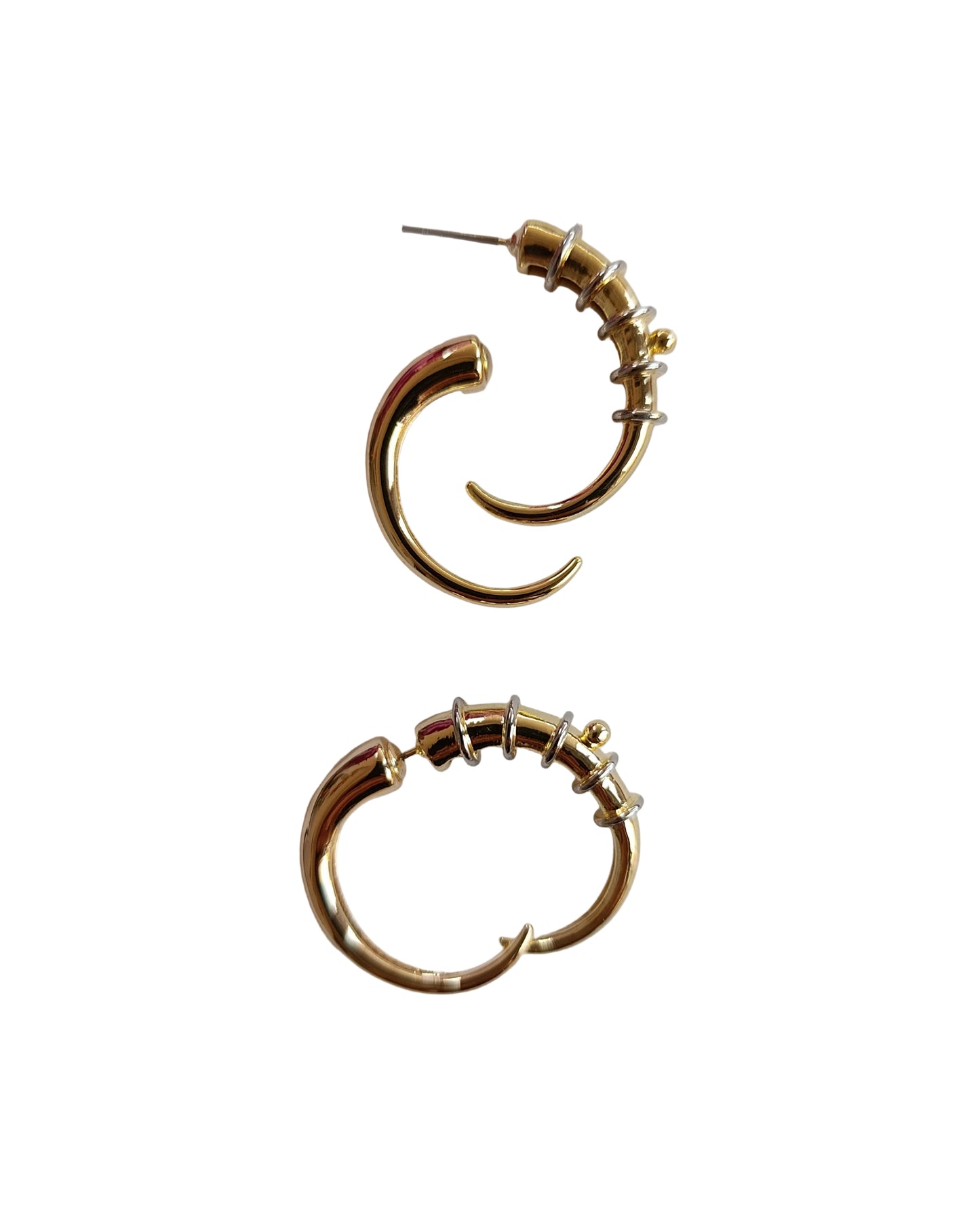 Shadiva Gold Silver Halkalı Asimetrik Küpe