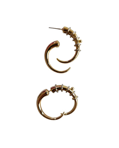 Shadiva Gold Silver Halkalı Asimetrik Küpe