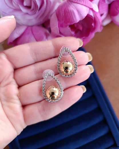 Shadiva Silver Taşlı Gold Toplu Damla Küpe
