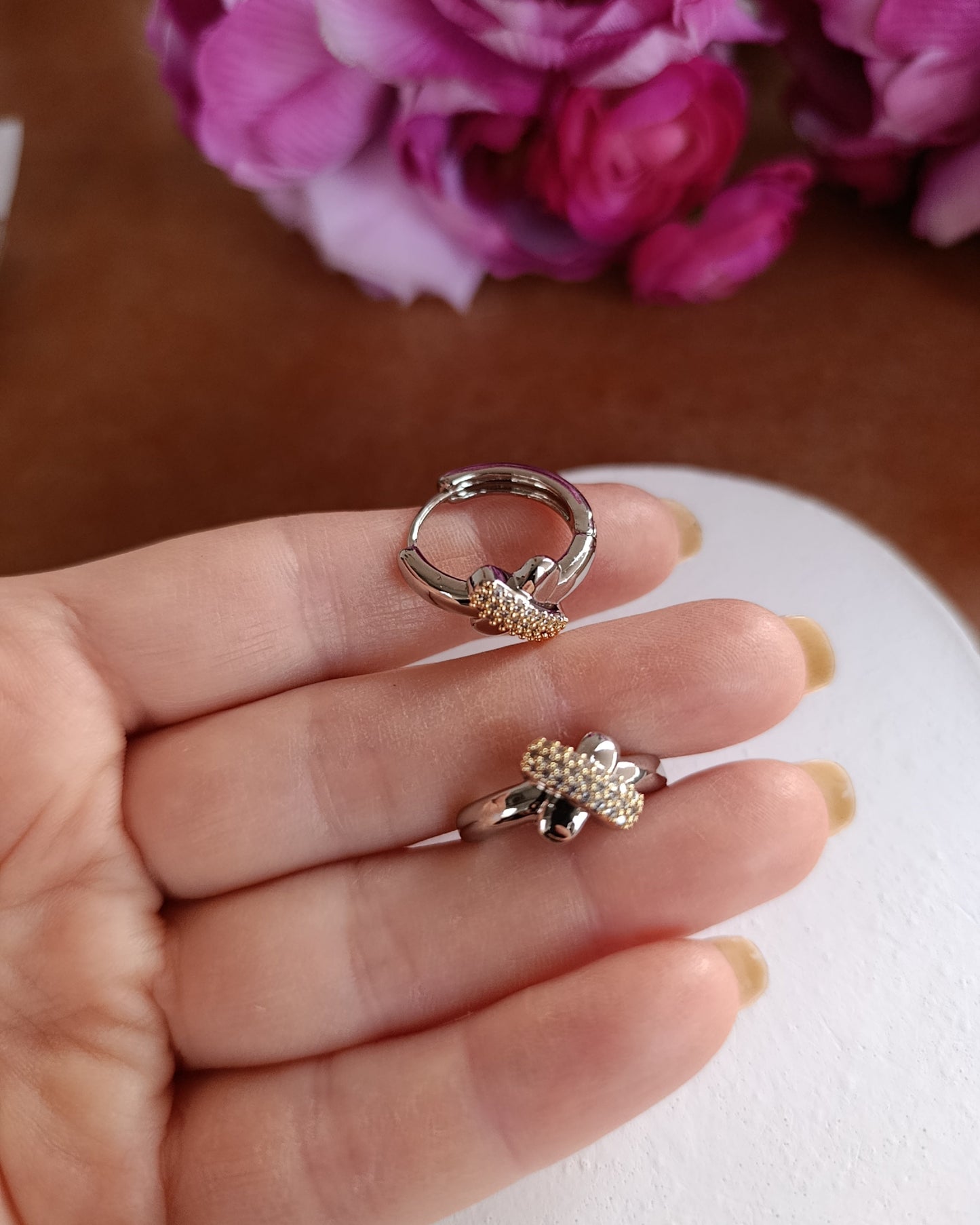 Shadiva Silver Gold Detaylı Halka Küpe