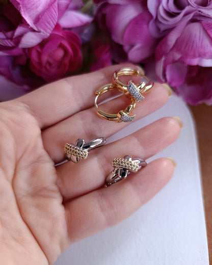 Shadiva Gold Silver Detaylı Halka Küpe
