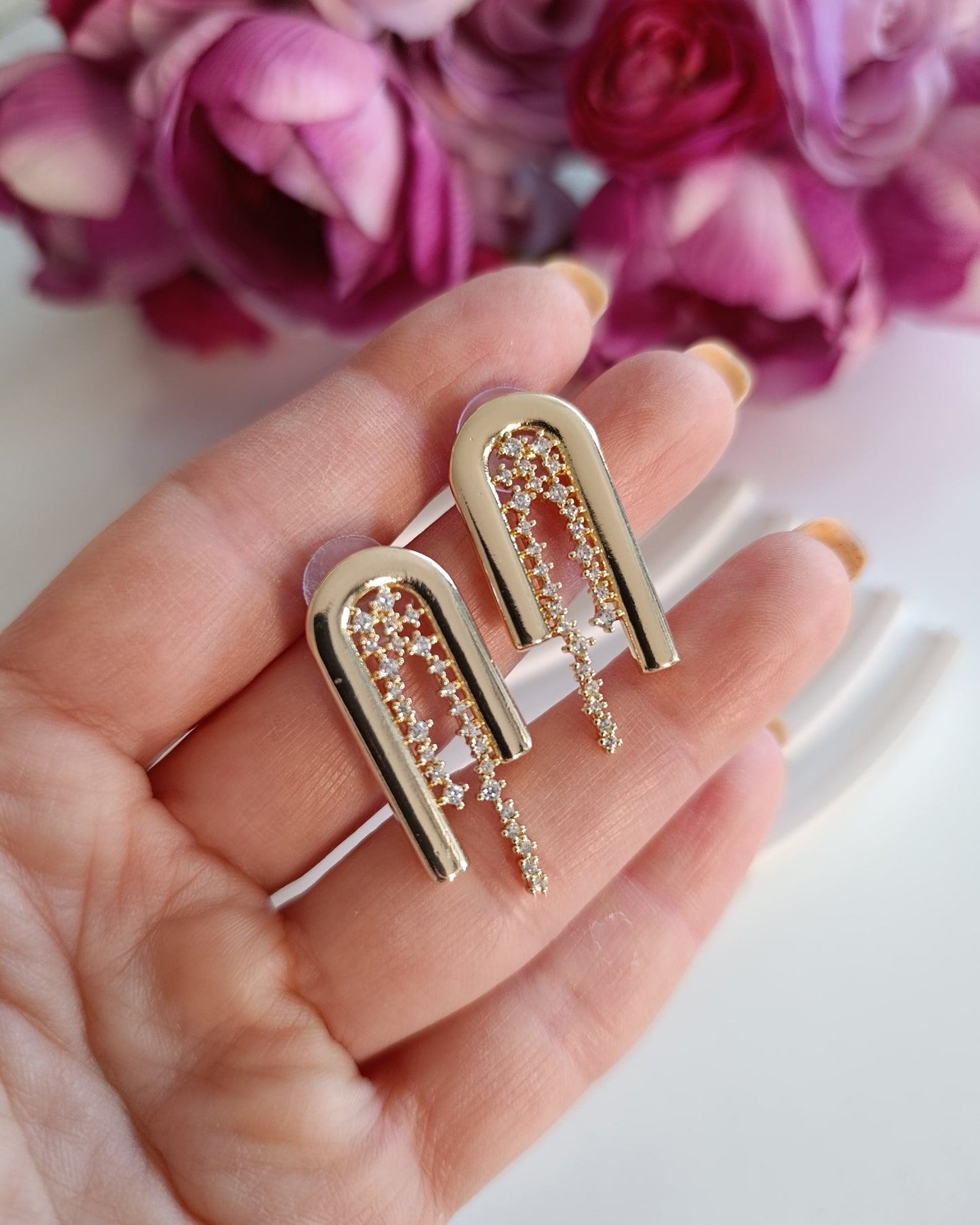 Shadiva Gold Silver Taşlı U Küpe