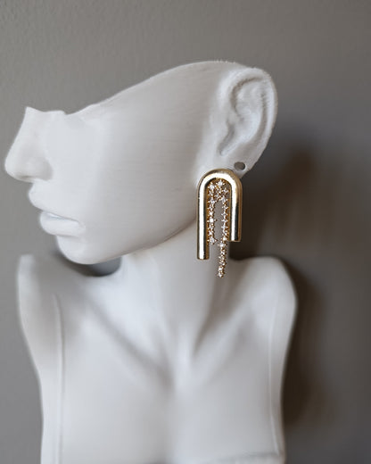 Shadiva Gold Silver Taşlı U Küpe