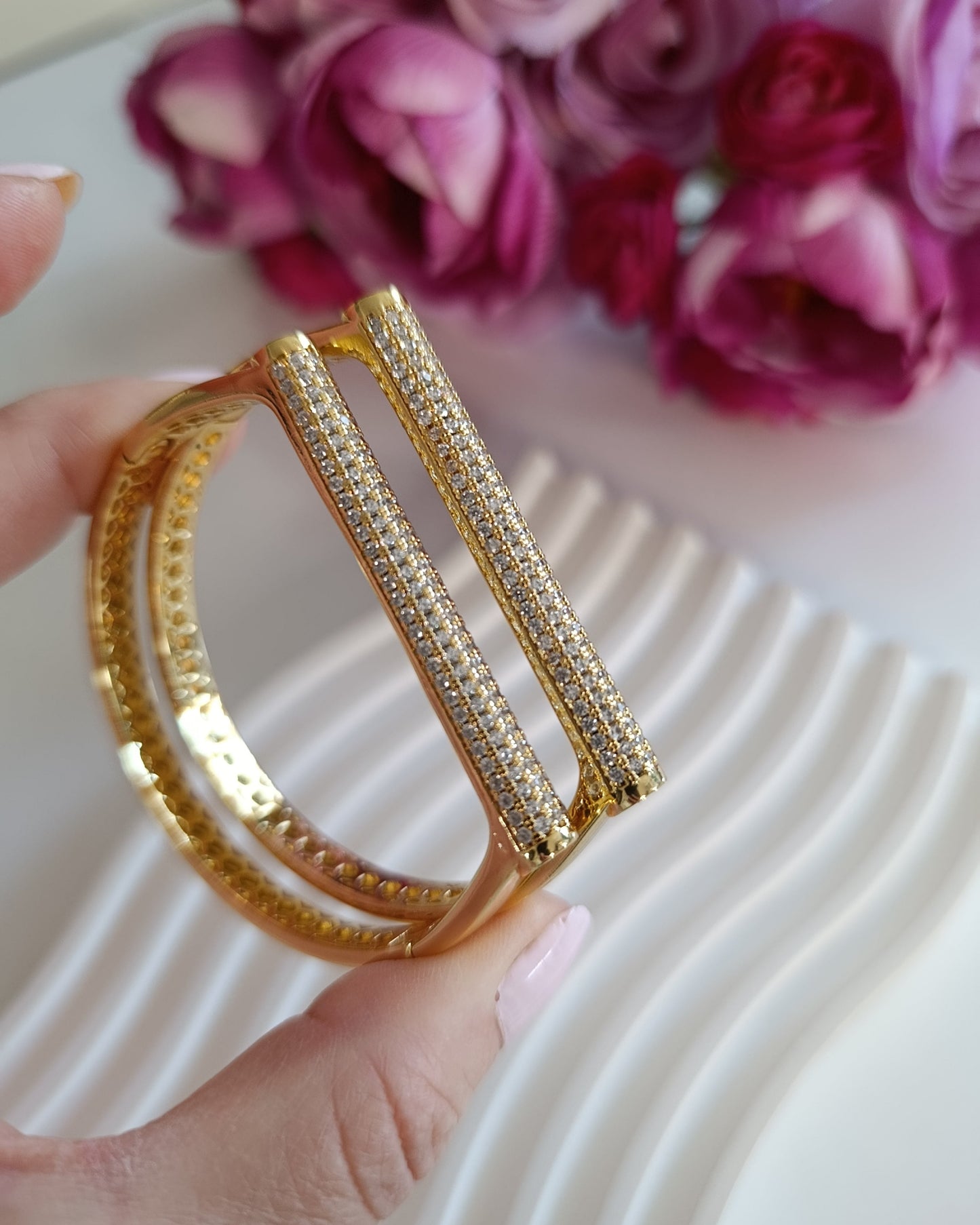 Shadiva Çelik Gold Zirkon Taşlı Bileklik