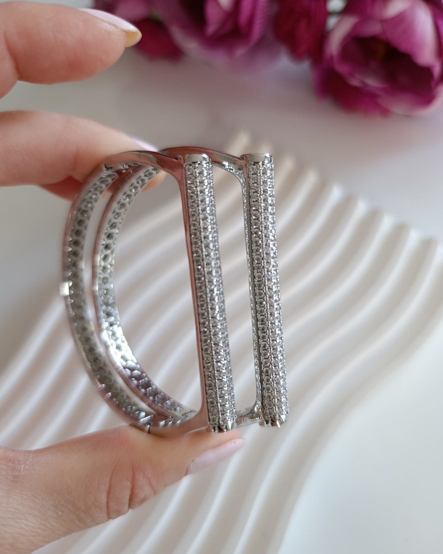 Shadiva Çelik Silver Zirkon Taşlı Bileklik