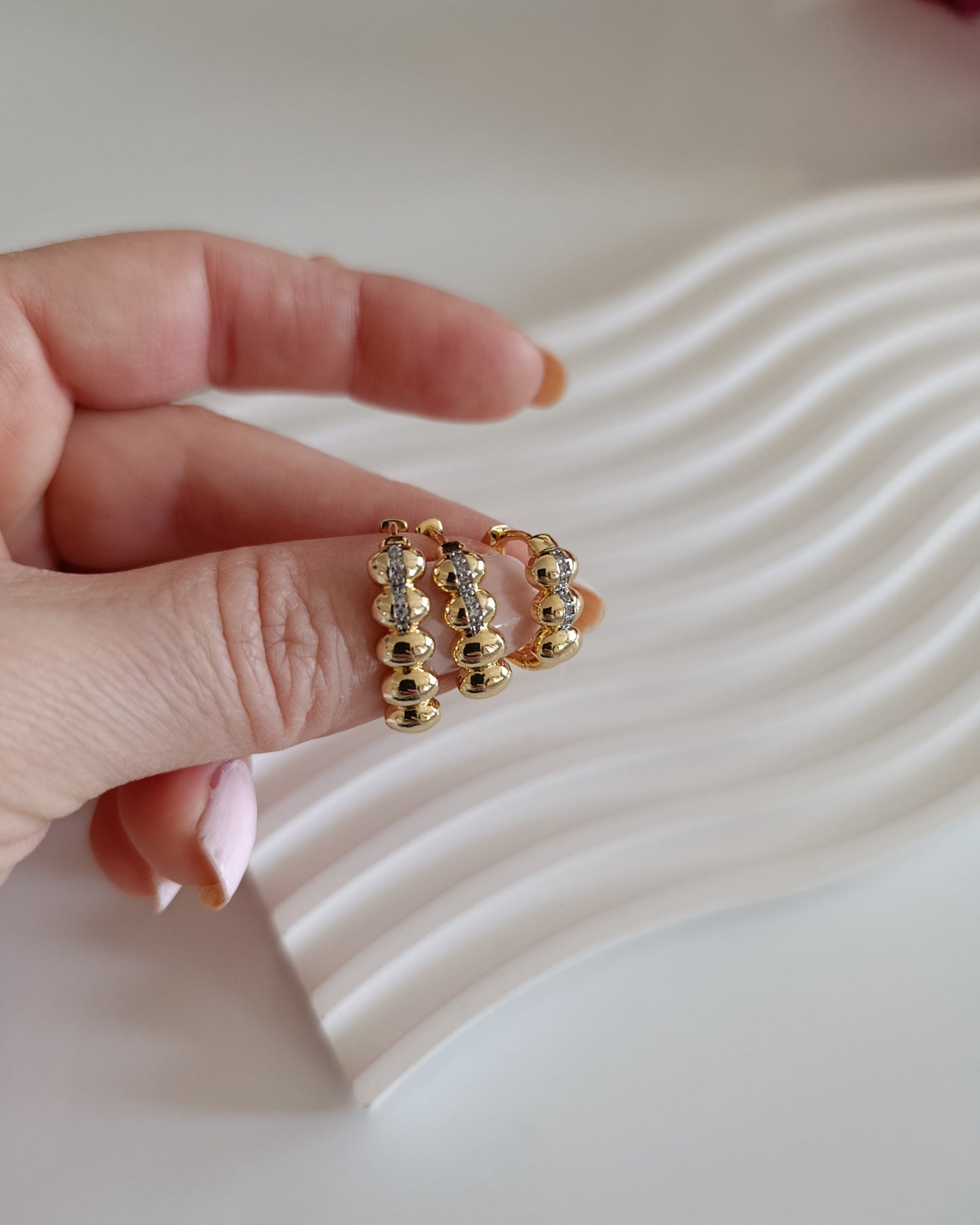 Shadiva Gold Taşlı Elips 3lü Set Küpe